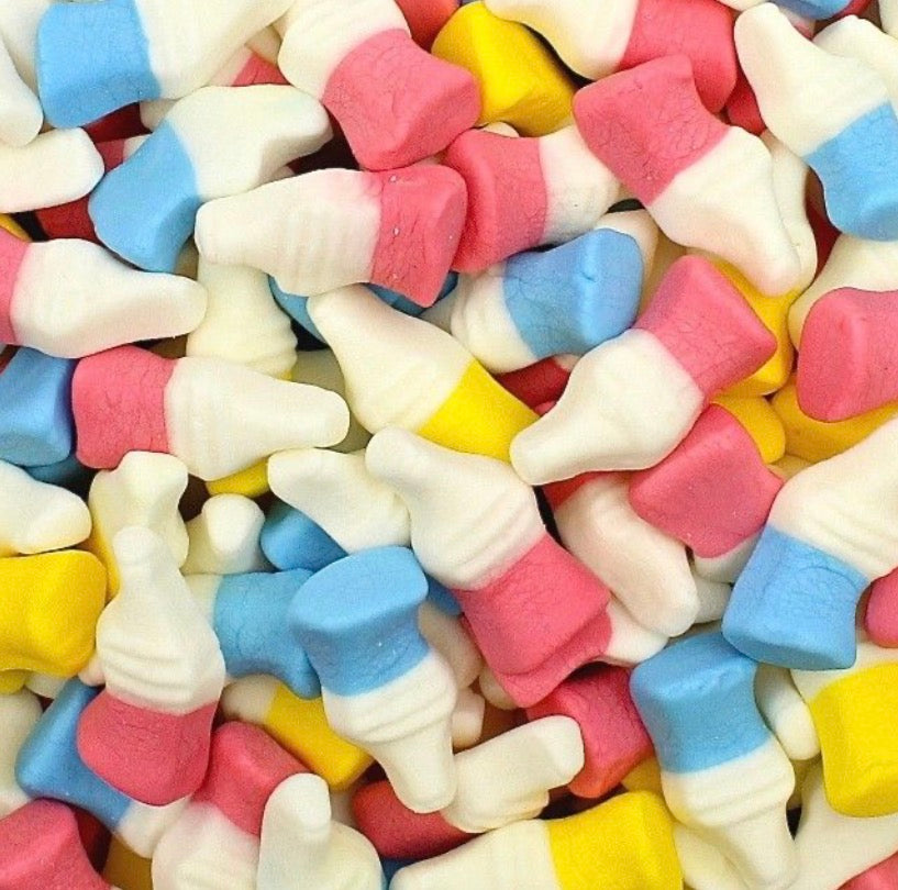 Haribo bouteille lait bleu,rosé/ blanc 100g  € 1,20
