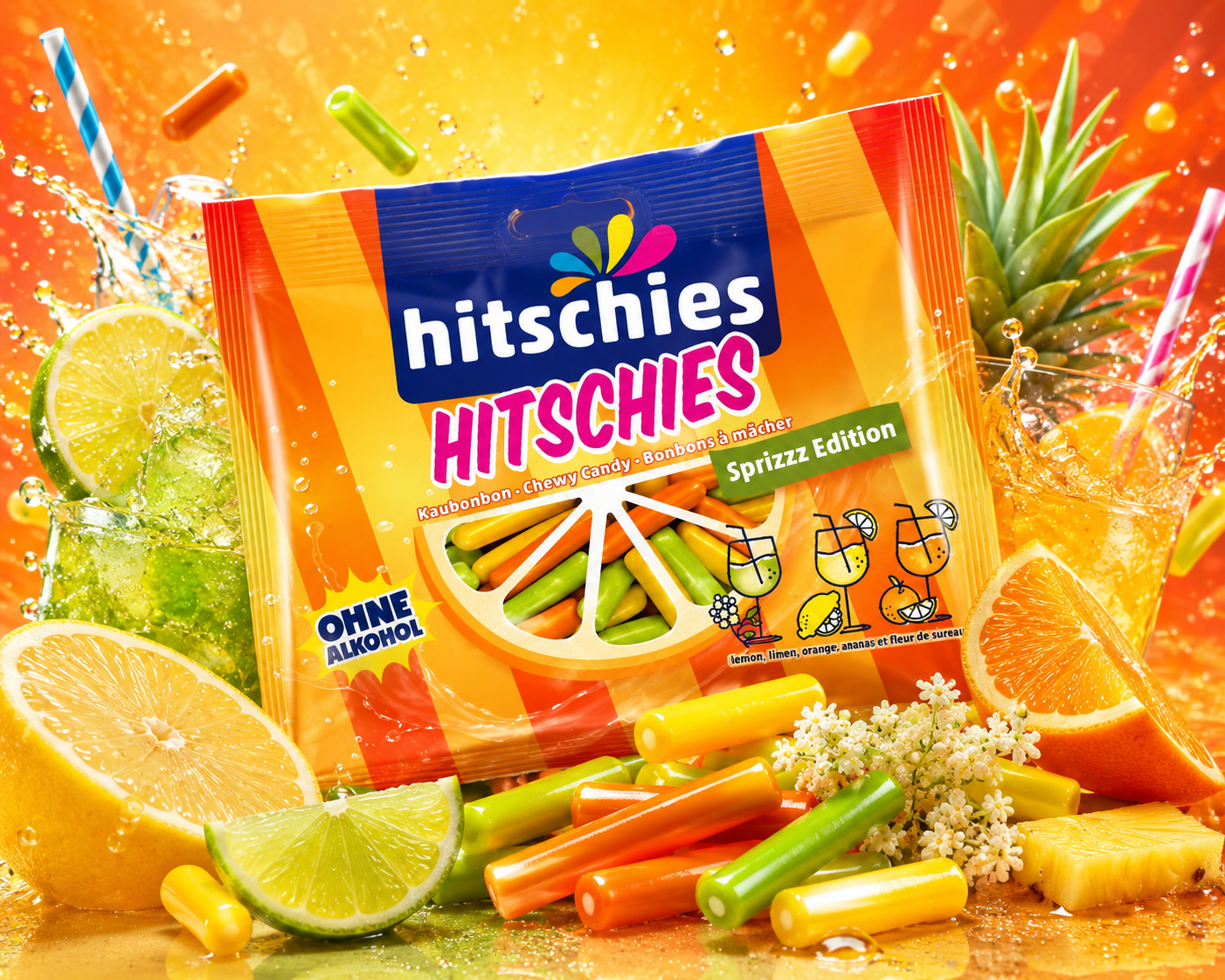 Hitschies saveur orange 🍊 citron 🍋 fleurs de sureau 100g € 2,80